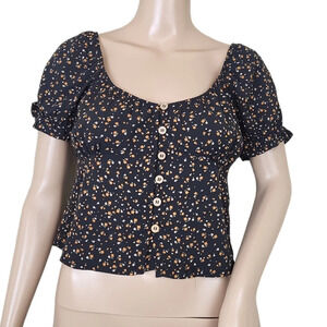 Papaya Multicolor Floral Short Sleeve Button Up Polyester Blouse